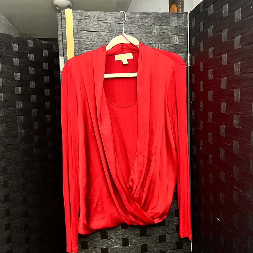 Michael Kors Red Wrap Blouse Long Sleeve